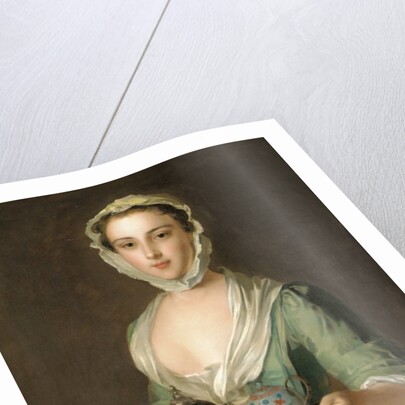 Portrait of a young woman, possibly Hannah, the artist's maid, holding a tea tray by Philippe Mercier