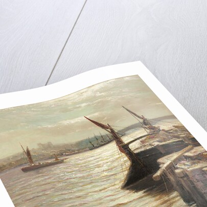 Barges moored by the riverbank by Colin Hunter