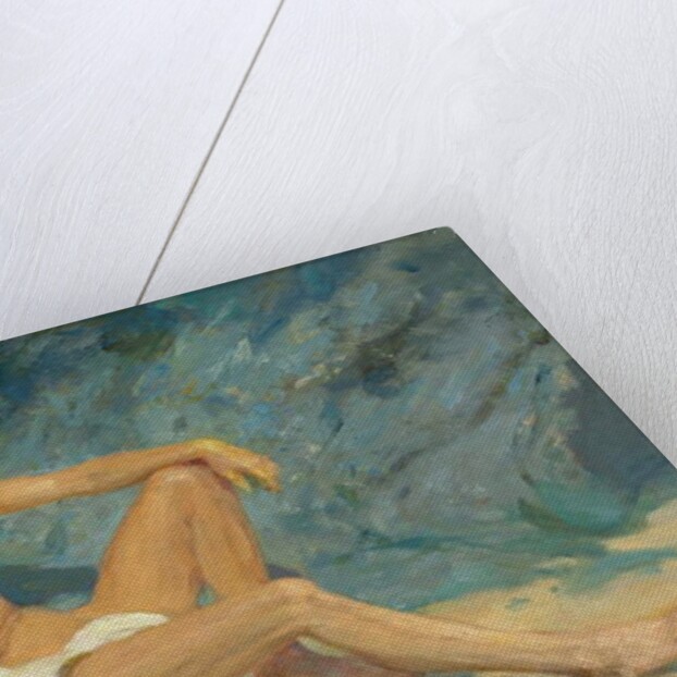 A male nude reclining on rocks by Henry Scott Tuke