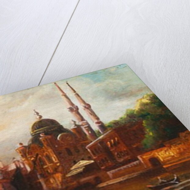 Turks rowing on the Bosphorus before a mosque by C. Granci