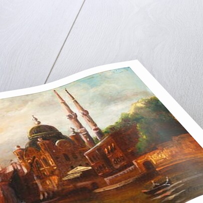 Turks rowing on the Bosphorus before a mosque by C. Granci