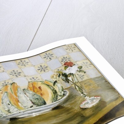 Still life of a melon and a vase of flowers, c.1872 by Pierre Auguste Renoir