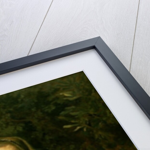 Portrait of Gracia, full length, wearing a white dress, picking wild flowers by John Everett Millais