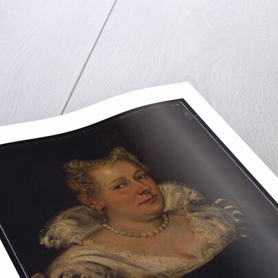 Portrait of a lady, bust length in a green dress with a white collar by Jacopo Robusti (circle of) Tintoretto