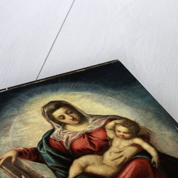 The Madonna and Child in a mandorla on a crescent moon and clouds, with the book of wisdom by Jacopo Robusti Tintoretto