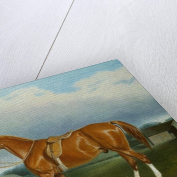 A Chestnut Hunter and a Spaniel by Farm Buildings by John E. Ferneley