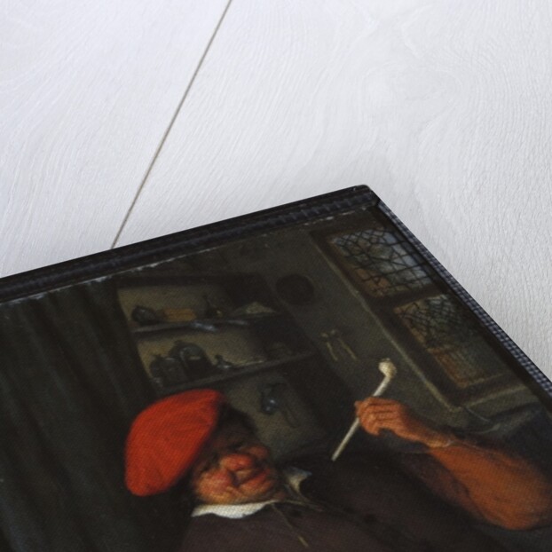 A Peasant in a Red Beret Smoking a Pipe, in an Interior by Adriaen Jansz. van Ostade