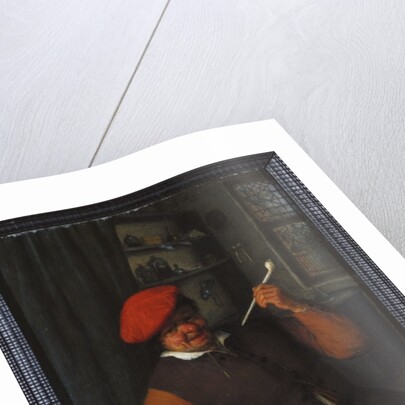 A Peasant in a Red Beret Smoking a Pipe, in an Interior by Adriaen Jansz. van Ostade