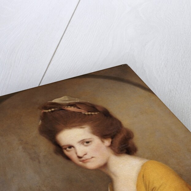 Portrait of Dorothy Hodges, half length, in a yellow dress by Joseph Wright of Derby