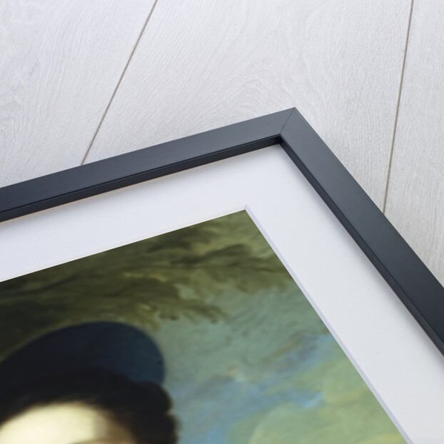 Portrait of a lady by a garland of flowers, in a landscape by Joseph Wright of Derby