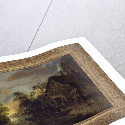 A River Landscape with Peasants Ferrying a Bull, Peasants by a Cottage Beyond by Aert van der Neer