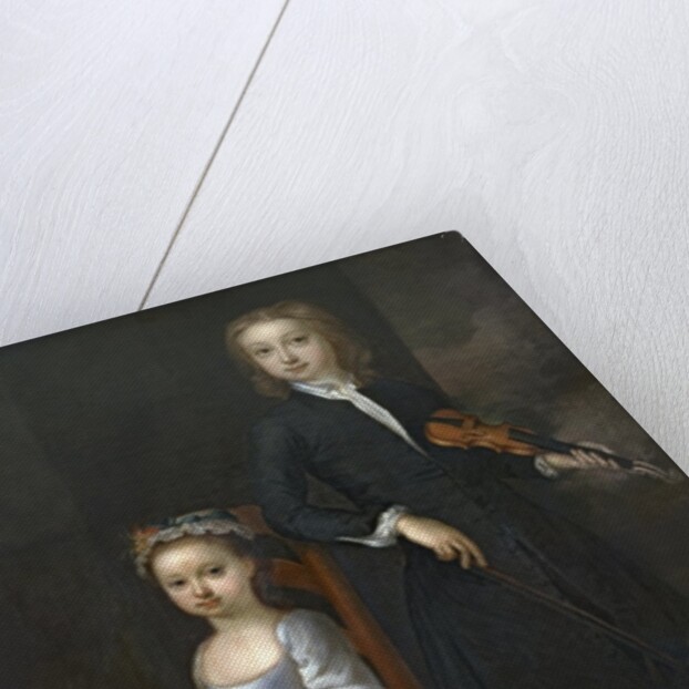 A young boy holding a violin and a young girl holding a doll by John (circle of) Vanderbank