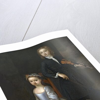 A young boy holding a violin and a young girl holding a doll by John (circle of) Vanderbank