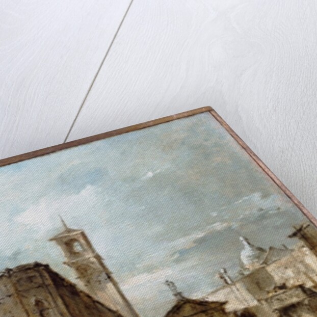 A Capriccio of a Venetian Campo with a Church Beyond by Francesco Guardi