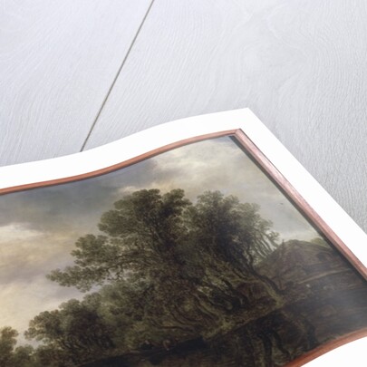 A wooded river landscape, with peasants in a rowing boat by a cottage and a ferry, a sailing boat in the distance, 1633 by Jan Josephsz van Goyen