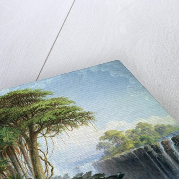 Buffalos Driven to the Edge of the Chasm opposite Garden Island, Victoria Falls by Thomas Baines