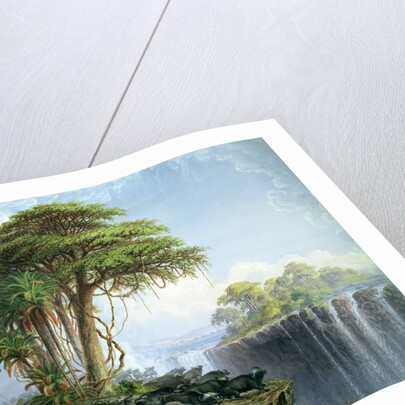 Buffalos Driven to the Edge of the Chasm opposite Garden Island, Victoria Falls by Thomas Baines