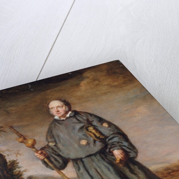 Portrait of a gentleman as a pilgrim, on a track, holding a staff with a gourd and a bible, 1836 by Edward Daniel Leahy