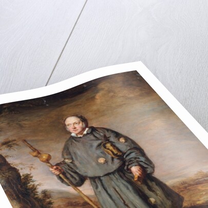 Portrait of a gentleman as a pilgrim, on a track, holding a staff with a gourd and a bible, 1836 by Edward Daniel Leahy