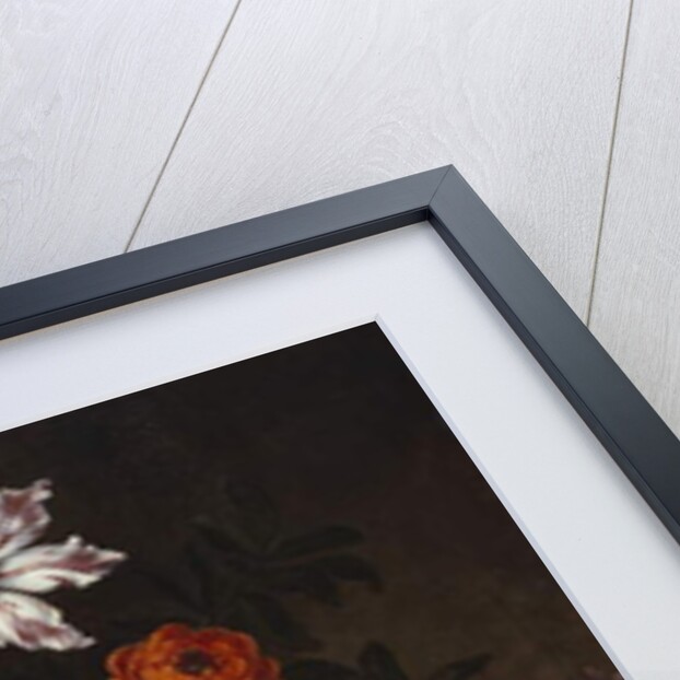 Tulips, snowballs and other flowers in a sculpted urn on a ledge by Pieter Casteels