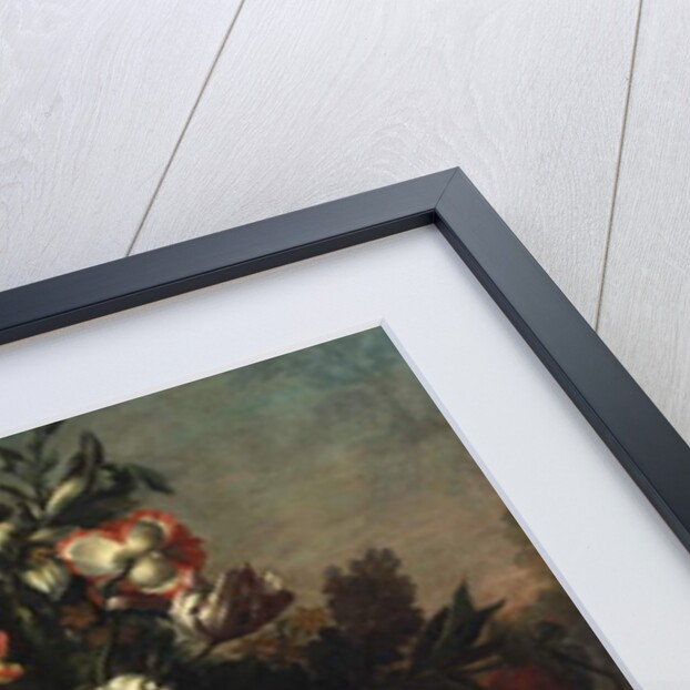 Carnations and other flowers with parrots on a pedestal by Pieter Casteels