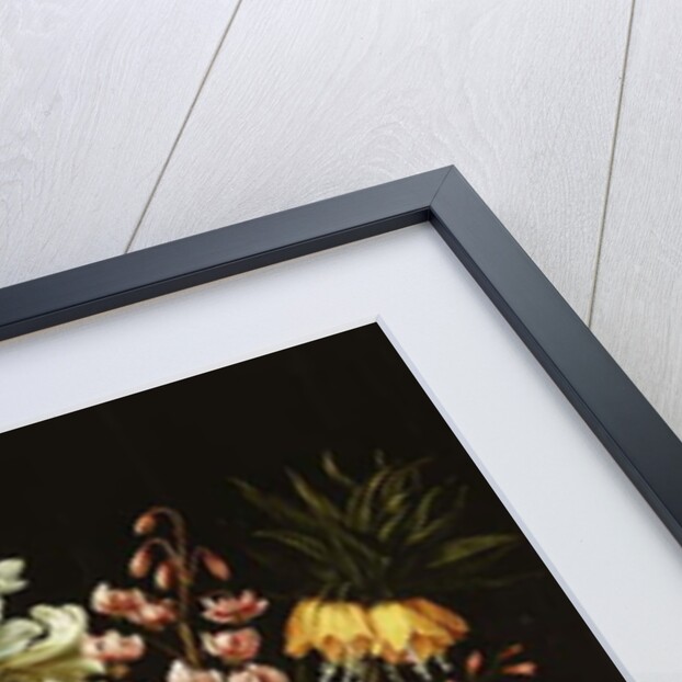 Tulips, lilies, irises, roses, carnations, peonies and other flowers in a sculpted terracotta urn by Osias the Elder Beert