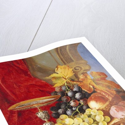 Grapes and a peach with a tazza on a table at a window by Edward Ladell