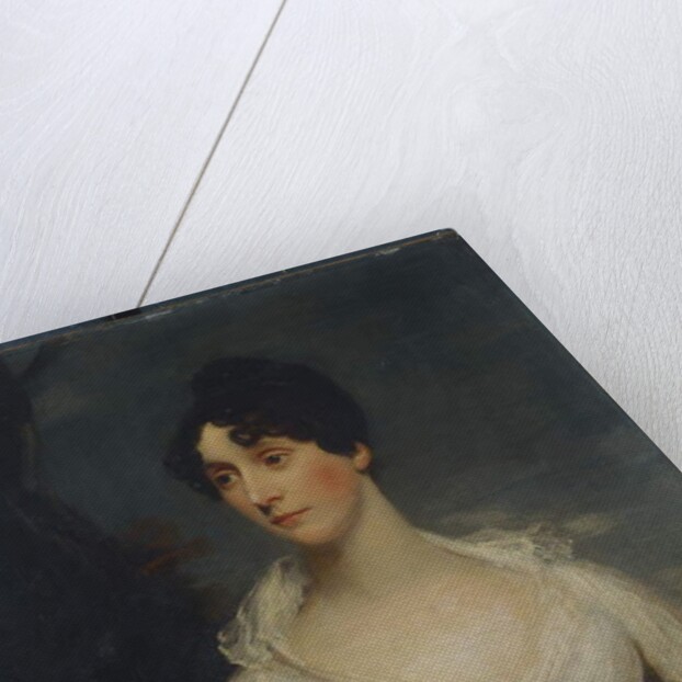 Portrait of a lady seated, half length, wearing a white dress by William Beechey