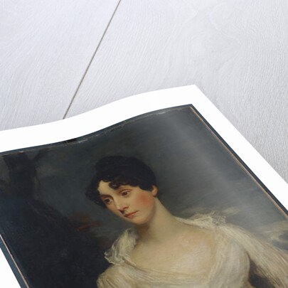 Portrait of a lady seated, half length, wearing a white dress by William Beechey