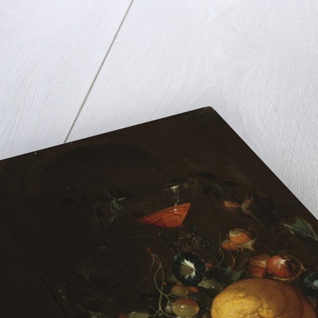 A Lemon, an Orange, Grapes, an Oyster, and a Glass of Wine on a Ledge by Cornelis de Heem