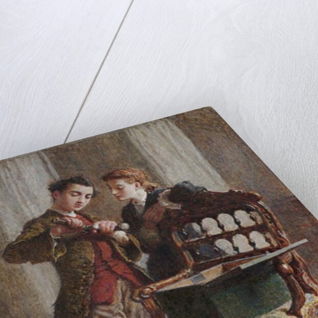 A Drawing Room Scene with an imposing open Armchair by Frederick Walker