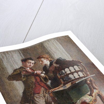 A Drawing Room Scene with an imposing open Armchair by Frederick Walker