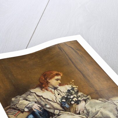 Daydream, Young Red-Headed Girl with Blue Ottoman by Alfred Emile Stevens