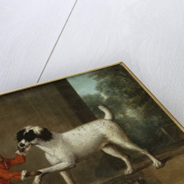 A Monkey wearing Crimson Livery dancing with a Poodle on the Terrace of a Country House by John Wootton