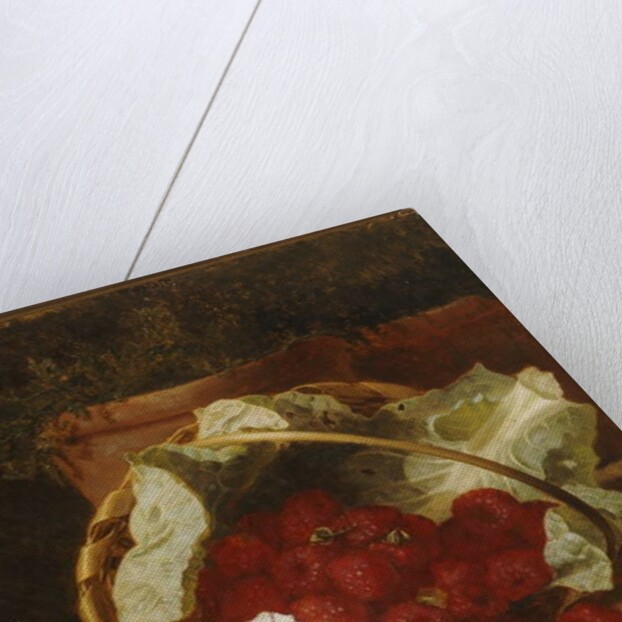 Raspberries in a Cabbage Leaf Lined Basket with White Convulvulus on a Stone Ledge, 1880 by Eloise Harriet Stannard