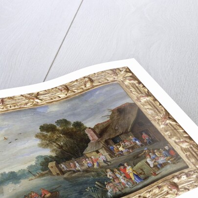 A River Landscape with Gentry at a Village Inn by Jan van the Elder Kessel