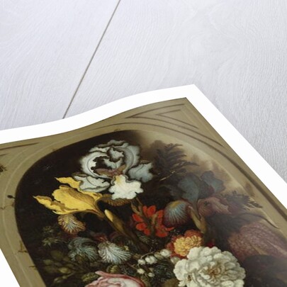 Irises, Roses, Lily of the Valley and other Flowers in a Glass Vase in a Niche, 1621 by Balthasar van der Ast