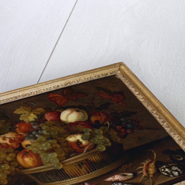 Grapes, Apples, a Peach and Plums in a Basket with Lily of the Valley by Balthasar van der Ast