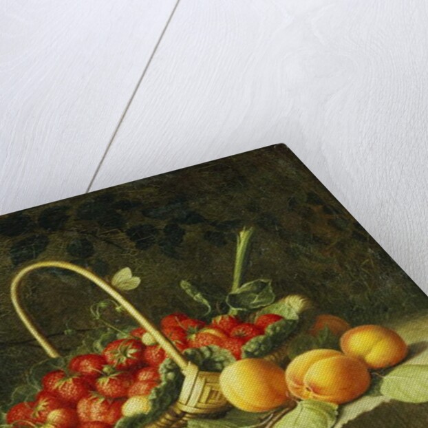 A Basket of Strawberries with Peaches on a Stone Ledge, 1856 by William Hammer