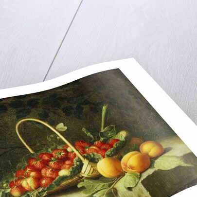 A Basket of Strawberries with Peaches on a Stone Ledge, 1856 by William Hammer