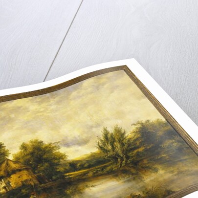 A River Landscape with an Angler by a Mill by Frederick Waters Watts