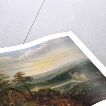 Village Street with Figures and Carts, a Moated Castle in the Background by Jan the Younger Brueghel