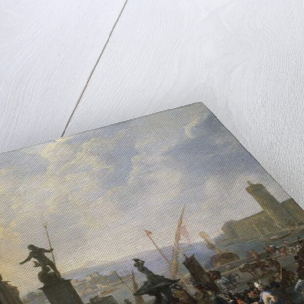 A Capriccio of a Mediterranean Port with Bernini's Triton Fountain, and a Capriccio of the Palais du Louvre, 1651 by Johannes Lingelbach