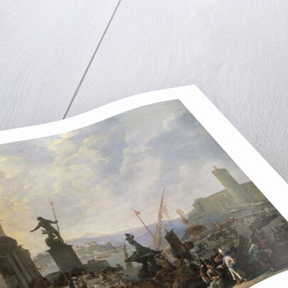 A Capriccio of a Mediterranean Port with Bernini's Triton Fountain, and a Capriccio of the Palais du Louvre, 1651 by Johannes Lingelbach