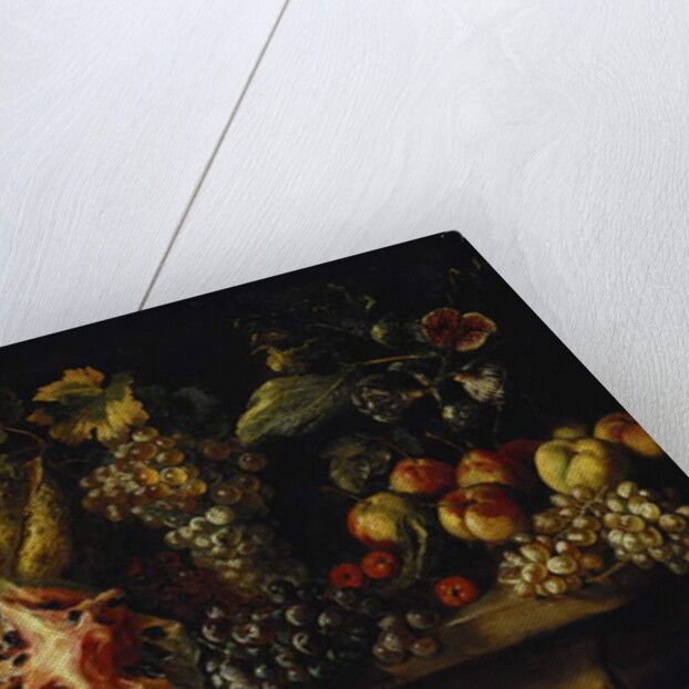 Still Life of Water Melon, Grapes, Plums, Peaches, Cherries and other Fruit on a Ledge by Abraham (follower of) Brueghel