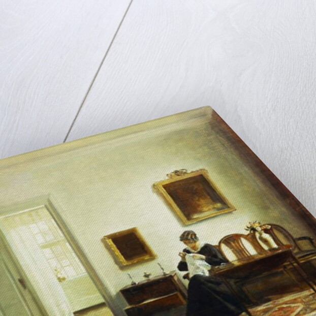 A Woman Sewing in an Interior by Carl Holsoe