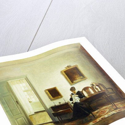 A Woman Sewing in an Interior by Carl Holsoe