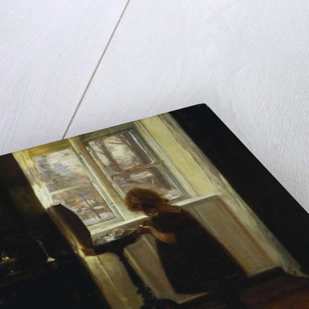 A Girl Standing by a Sewing Table by Carl Holsoe