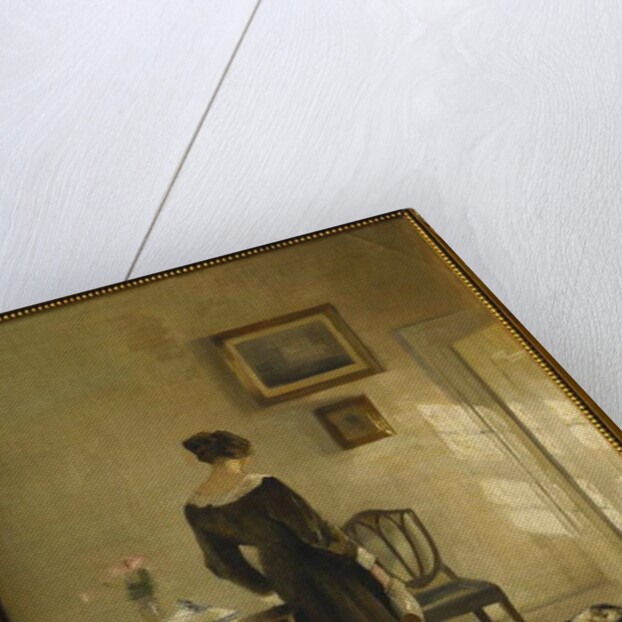 An Interior with a Woman feeding a Cat by Carl Holsoe