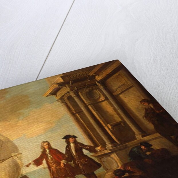 Europe - European merchants with stevedores handling a barrel and a bale on a quay, 1724 by Jean-Baptiste Oudry